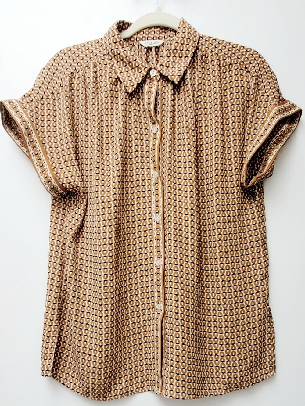 Max Studio London Mod Geometric Print Cap Cuff Sleeve Top Size Large